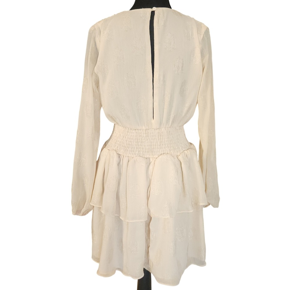 DO+BE Women Cream Metallic Fil-Coupé Tiered Mini Dress Small $98‎ - Picture 6 of 10